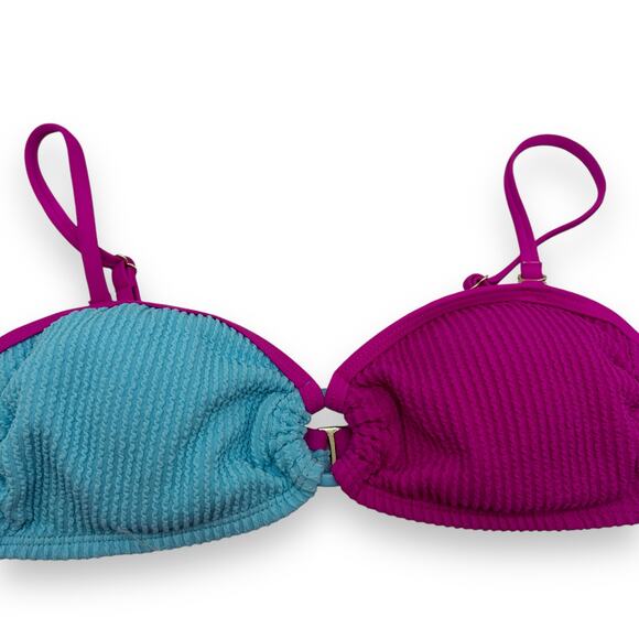 NEW Salt + Cove Macy's Bikini Size Medium Pink Blue Ribbed Colorblock Hipster - Picture 7 of 12